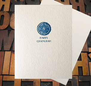 Letterpress Card with the text, "Happy Chanuka" and a blue Star of David